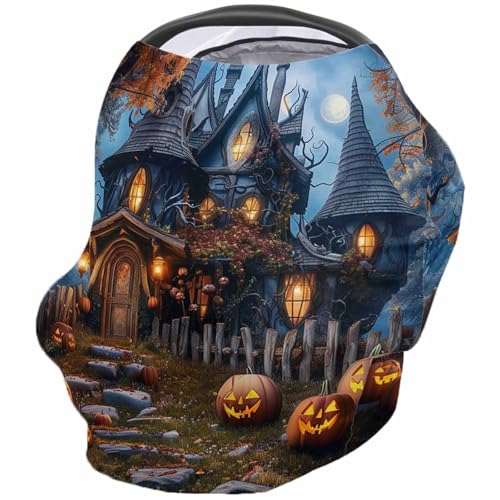 Nursing Cover for Breastfeeding Scarf, Halloween Forest Castle Vintage Pumpkins Baby Car Covers Super Soft Multi Use for Canopy Shopping Cart Cover Blanket Stroller Cover