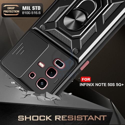 Image of AESTMO Tough Armor Inifnix Note 50S 5G+ Bumper Back Case Cover | Ring Holder & Sliding Camera Shield Cover | 360 Degree Protection Back Case Cover for Inifnix Note 50S 5G+ (Black)