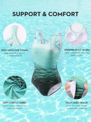 Image of One Piece Bathing Suit for Women Front Cross Athletic Tummy Control Swimsuits V Neck Slimming Swimwear