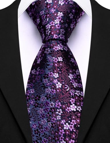 Image of Barry.Wang Floral Ties for Men Flower Necktie with Tie Clip Formal