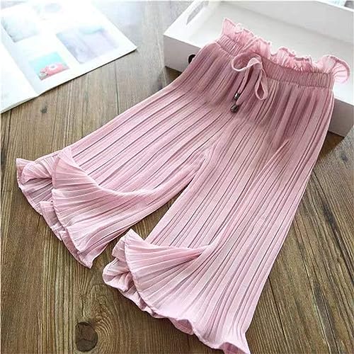 Moonker Girls Chiffon Pleated Flowy Culottes Solid Color Wide Leg 2222222 Elastic Waist Palazzo Summer Girl3