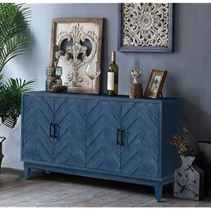 Mid-Century 4-Door Accent Cabinet Buffet Sideboard Vintage Style 3D Wave Stripe Deco Storage Cabinet Console Table for Dining Room Bedroom Kitchen Hallway Mid Century 4 Door Accent Cabinet Buffet Sideboard Vintage Style 3D Wave Stripe Deco Storage Cabinet Console Table for Dining Room Bedroom Kitchen Hallway