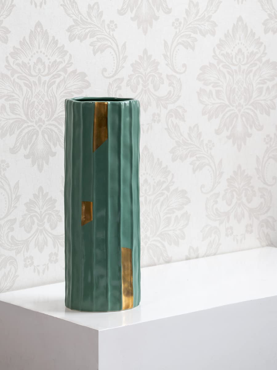 Whispering Homes | Elice Vase Large | Ceramic Vases for Living Room Decor | Green Matte Finish | Ceramic Bohemian Vase for Dried Flowers