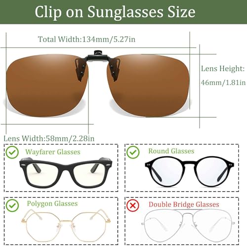 Image of Polarized Clip On Sunglasses, Flip Up Anti-Glare Driving Clip-on Shades, UV400 Protection Lens for Men Women