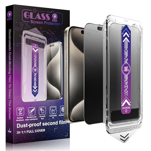 SHANG PIN JIA 2 Pack Matte Privacy Screen Protector for iPhone 15 Pro Max 6.7-Inch Auto Dust Removal No Bubbles Anti-Spy Tempered Glass Film Easy Installation