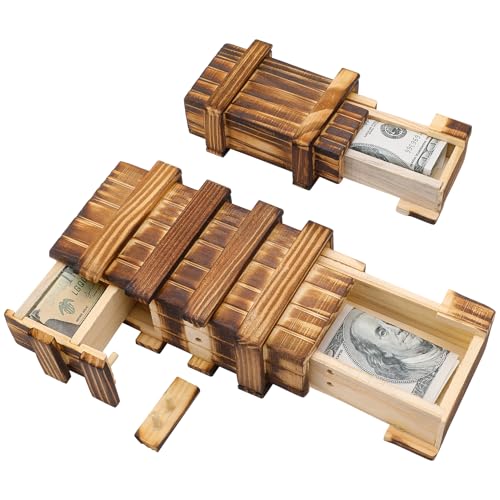 GSrenyu 2PCS Puzzle Box Wooden Secret Puzzle Box Brain Teasers Box Mystery Gift Box with 2 Large Secret Compartments for Money Gifts Vouchers Jewellery Birthday Gift