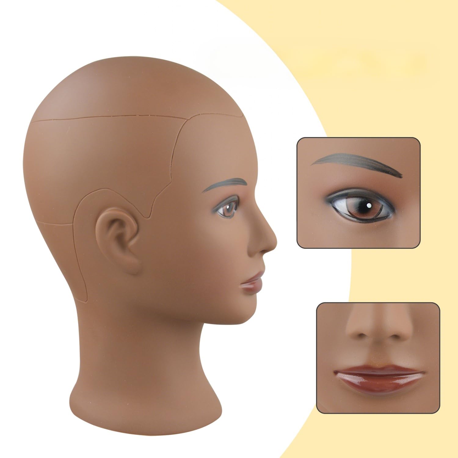 YTBYT Bald Mannequin Head Female Professional Wig Head for Wig Making Displaying Wigs Hat Eyeglasses with T-Pins (Dark Brown 20inch) - Image 3
