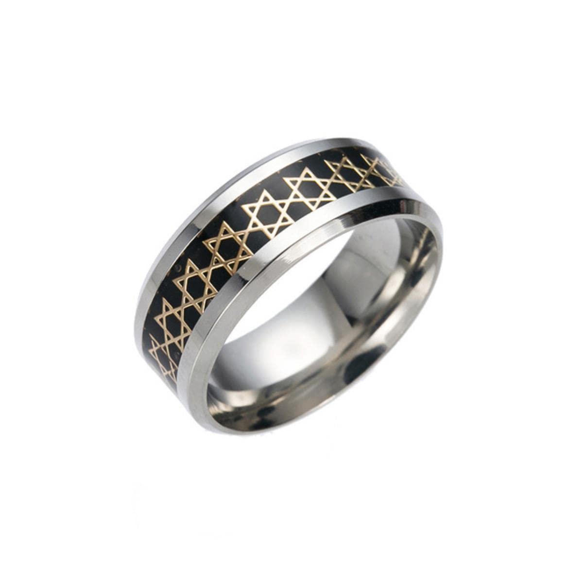 Yahoya Black Tungsten Hexagon Finger Ring Metal Star Of David Hexagram Rings For Biker Jewelry