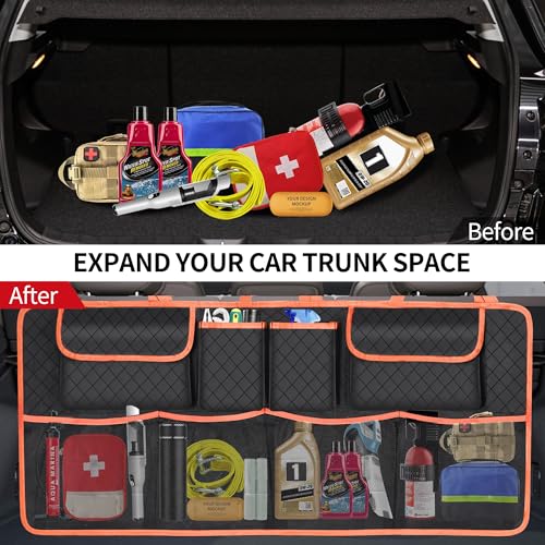 Image of Car Trunk Organizer and Storage, Large Capacity Backseat Hanging Storage Car Accessories, Backseat Car Organizer for SUV /MPV /Truck (Orange)