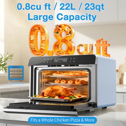 Image of ROBAM Toaster Air Fryer Combi Oven, Countertop Steam Oven 14-in-1 with Convection Steam Roast & Bake, Multi-Stage Cooking, Self-Clean, 7 Modes, 30 Built-In Recipes, for Kitchen Pizza Baking (Blue)