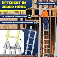 MASKO Aluminium 6in1 Mehrzweckleiter – 20 Sprossen | - 520 cm | 150 Kg, ausziehbar, rutschfest, Multifunktional, Gelenkleiter, Anlegeleiter, Klappleiter, beidseitige Steh- und Treppenleiter | Silber – Ansicht 5