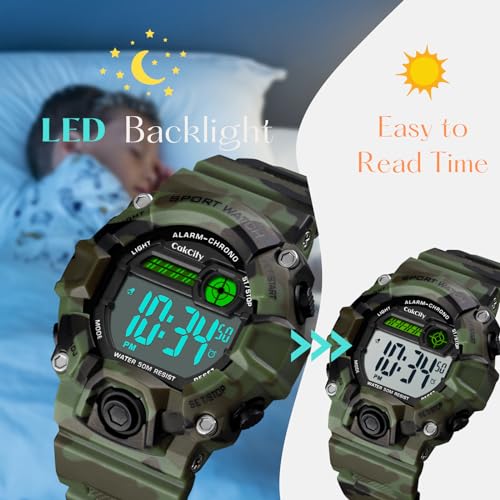 image for CakCity Boys Camouflage LED Sports Kids Watch Waterproof Digital Elect