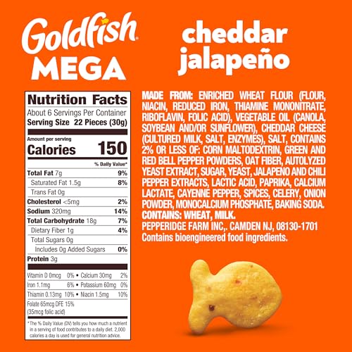 Image of Goldfish Mega Bites, Cheddar Jalapeno Crackers, 5.9 Oz Bag (Pack of 2)