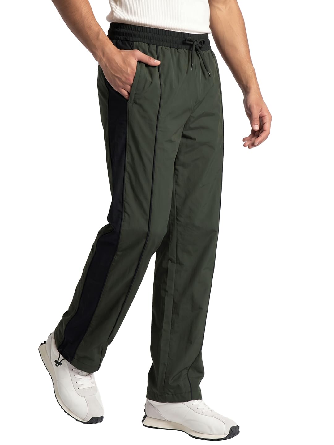 bewakoof Men's Side Panel Straight Fit Nylon Track Pant_1004367_Green_XL-picture-25