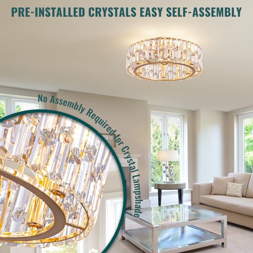 Image of Siljoy Modern Gold Caged Crystal Ceiling Fan with Light and Remote 20 Inch