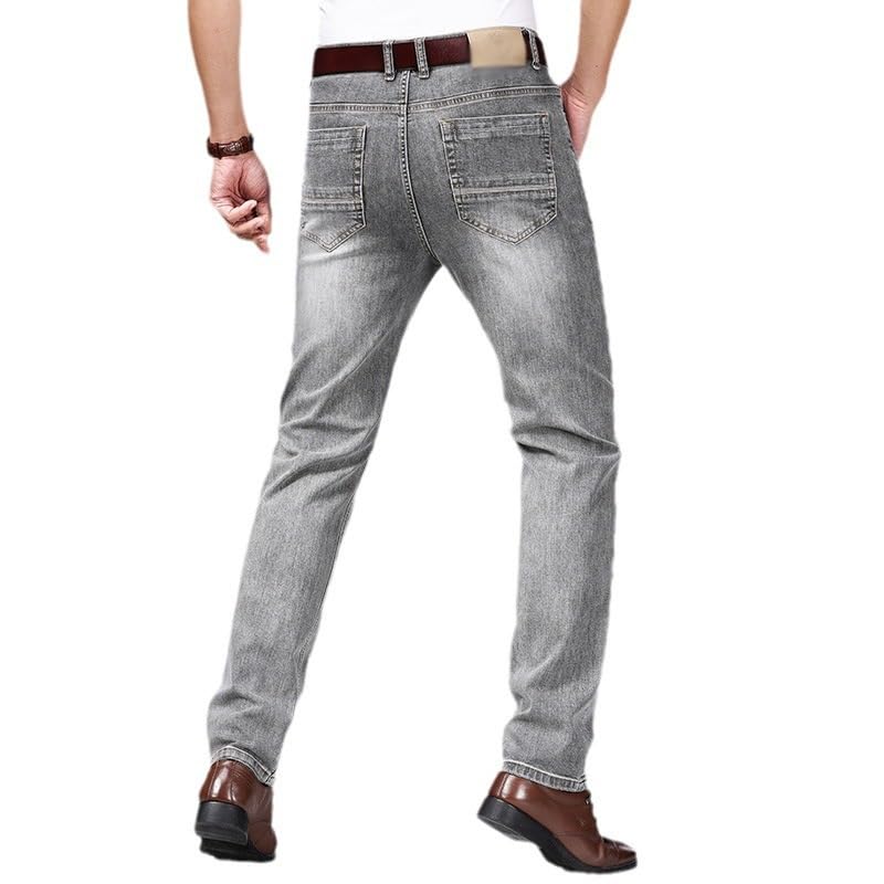 Spring/Summer Youth Business Casual Pants Micro Elastic Straight Leg Jeans(32) Gray3