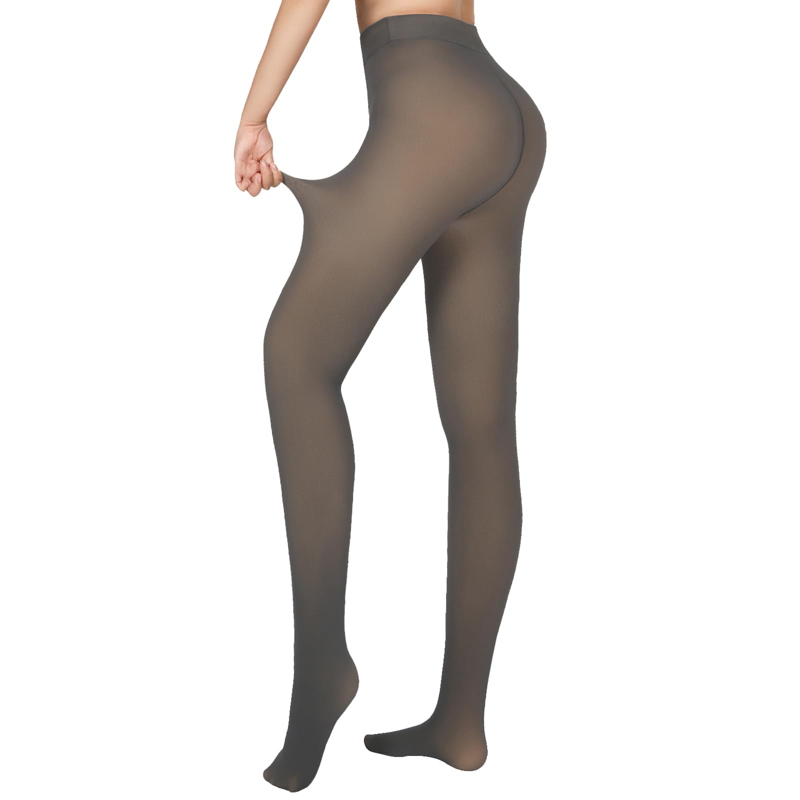 Women's Fleece Lined Tights,Thicken for warmth Opaque Tights T-Crotch Fake sheer Strong Tights For Winter Large Grey 1