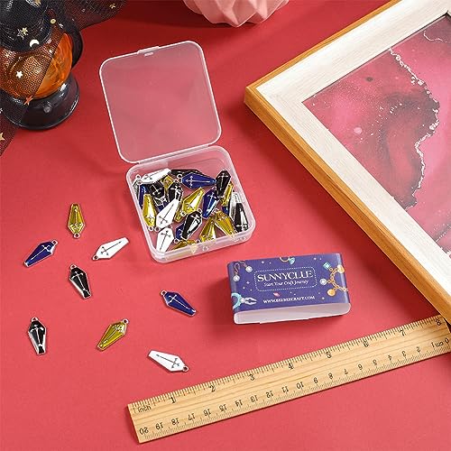 SUNNYCLUE 1 Box 40Pcs 4 Colors Gothic Charm Coffin Charms Bulk Dangle White Gold Back Halloween Theme Holiday Coffins Cross Charm for jewellery Making Charms Findings DIY Necklace Earring Adults Craft - Image 3