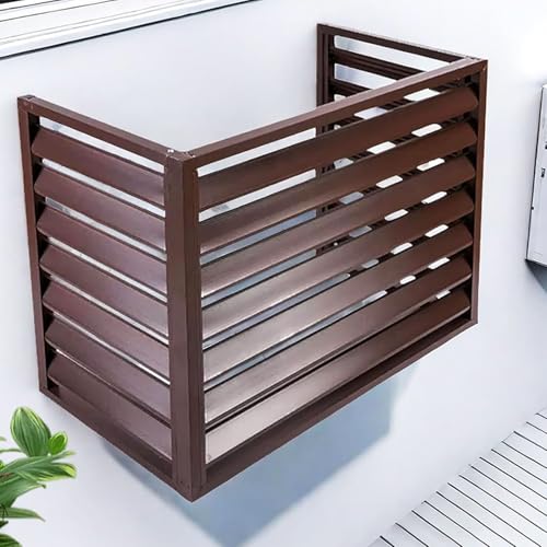 室外機カバー アルミ製 エアコン 室外機 カバー 取り外し可能なエアコン外枠保護カバー バルコニーガーデン用ルーバー植物棚 エアコンの外側カバーに適しています(Brown,110*60*80cm/43*24*32in)