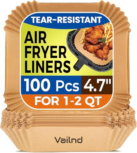 Image of Vailnd 100Pcs Small 4.7 Inch Square Air Fryer Liners Disposable for 1-2 Qt