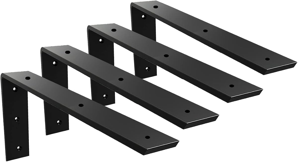 Countertop Support Bracket 4 Pack - 16 Inch Heavy Duty 3/8" Thick Black Granite Shelf L Bracket 16"x6"x2.5" - Mantel Corbels for Quartz/Granite/Wood/Concrete/Laminate