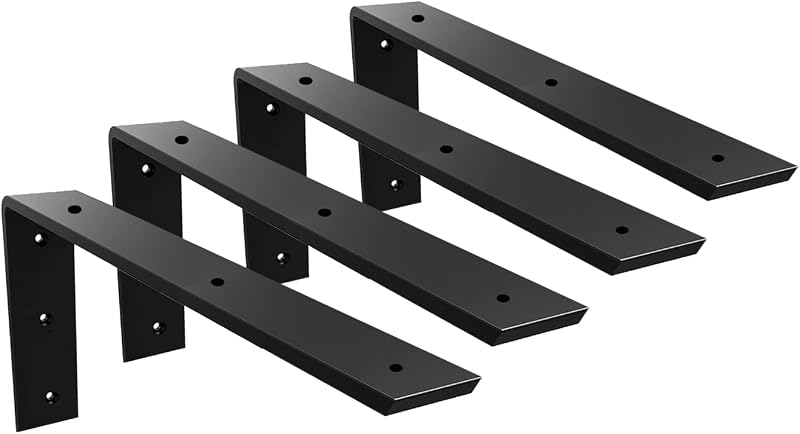 Countertop Support Bracket 4 Pack - 16 Inch Heavy Duty 3/8" Thick Black Granite Shelf L Bracket 16"x6"x2.5" - Mantel Corbels for Quartz/Granite/Wood/Concrete/Laminate