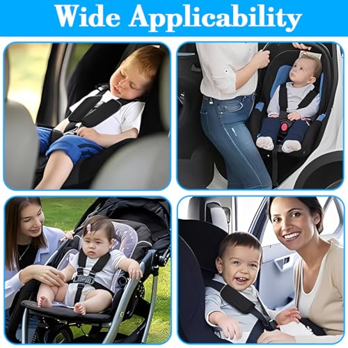 Quesuc 1 Paar Universelle Abnehmbare Baby-Sicherheitsgurt-Schulterpolster Babyschale Aus Polyester Für Autositze, Babyschalen, Kinderwagen, Buggys Und Autositze Schwarz (7X20 Cm)