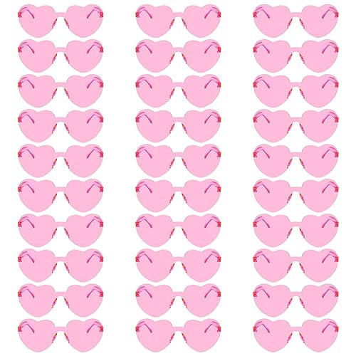 Fengek 30 Pcs Heart Shape Sunglasses Frameless Transparent Glasses Party Favors for Women