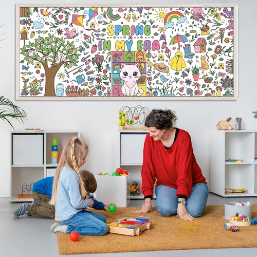 Image of OHOME Spring Giant Coloring Poster /Tablecloth - 72x30 Inch Spring Decorations for Home,Kids Crafts Games Activities Toys Decor Party Decor for Classroom School
