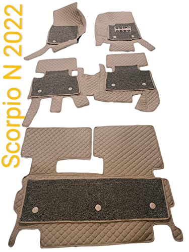 Image of Scorpio N 2022 7D Prime Mats with Boot Mats (Beige with Beige) +Free Scorpio N Car TPU Key Cover Worth Rs.390