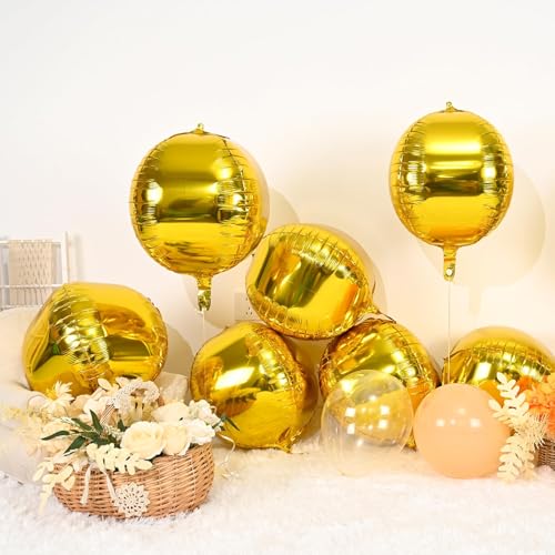 Image of 9 Pcs Gold Round Foil Balloons,22 Inch Metallic Gold Round Balloons | Gold Giant 4D Round Ball Balloons For Wedding Graduation Anniversary Birthday New Year Disco Party Decorations