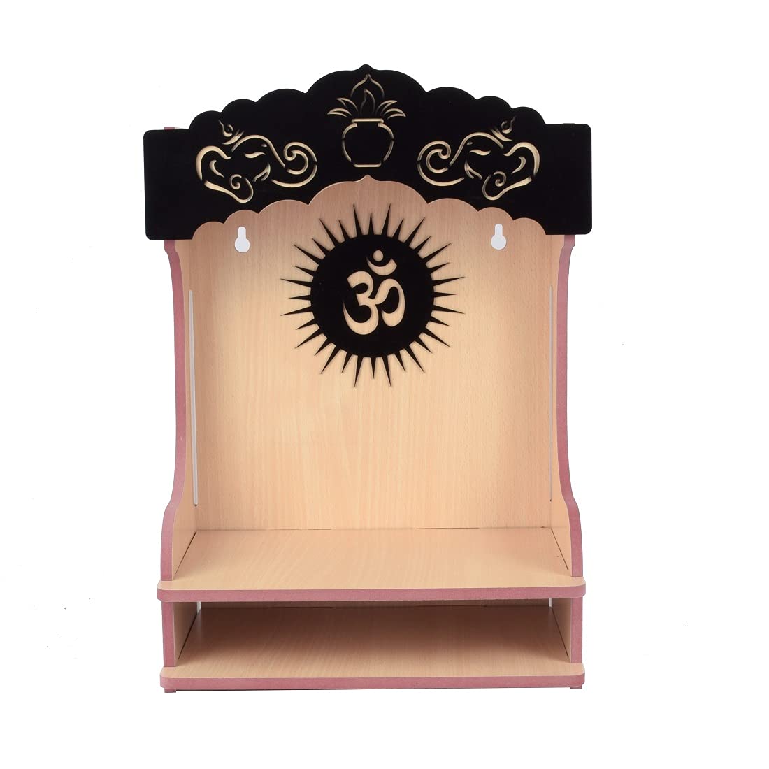 CrazyInk Fully Handmade Beautiful Wooden Home and Office Temple/Pooja Mandir (Multi., 28 X 26.5 X 28 Cm) (Peach)
