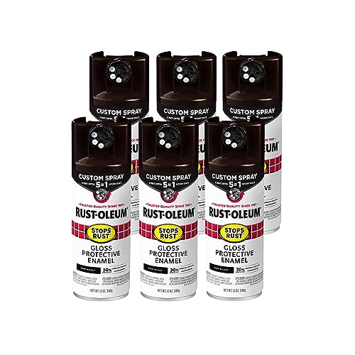 Image of Rust-Oleum Stops Rust Custom 5-in-1 Spray Paint, Gloss Dark Walnut | Rust Preventive Protective Enamel, Multi Surface (Metal, Wood and More), Adjustable Dial for Better Control, Fast Dry, 6 Pack