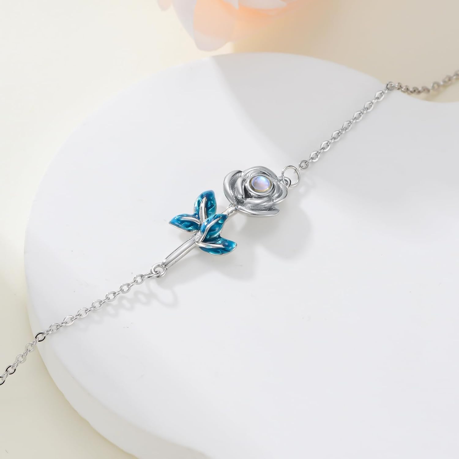 Moonstone Rose Bracelet - 925 Sterling Silver Rose Jewelry for Women