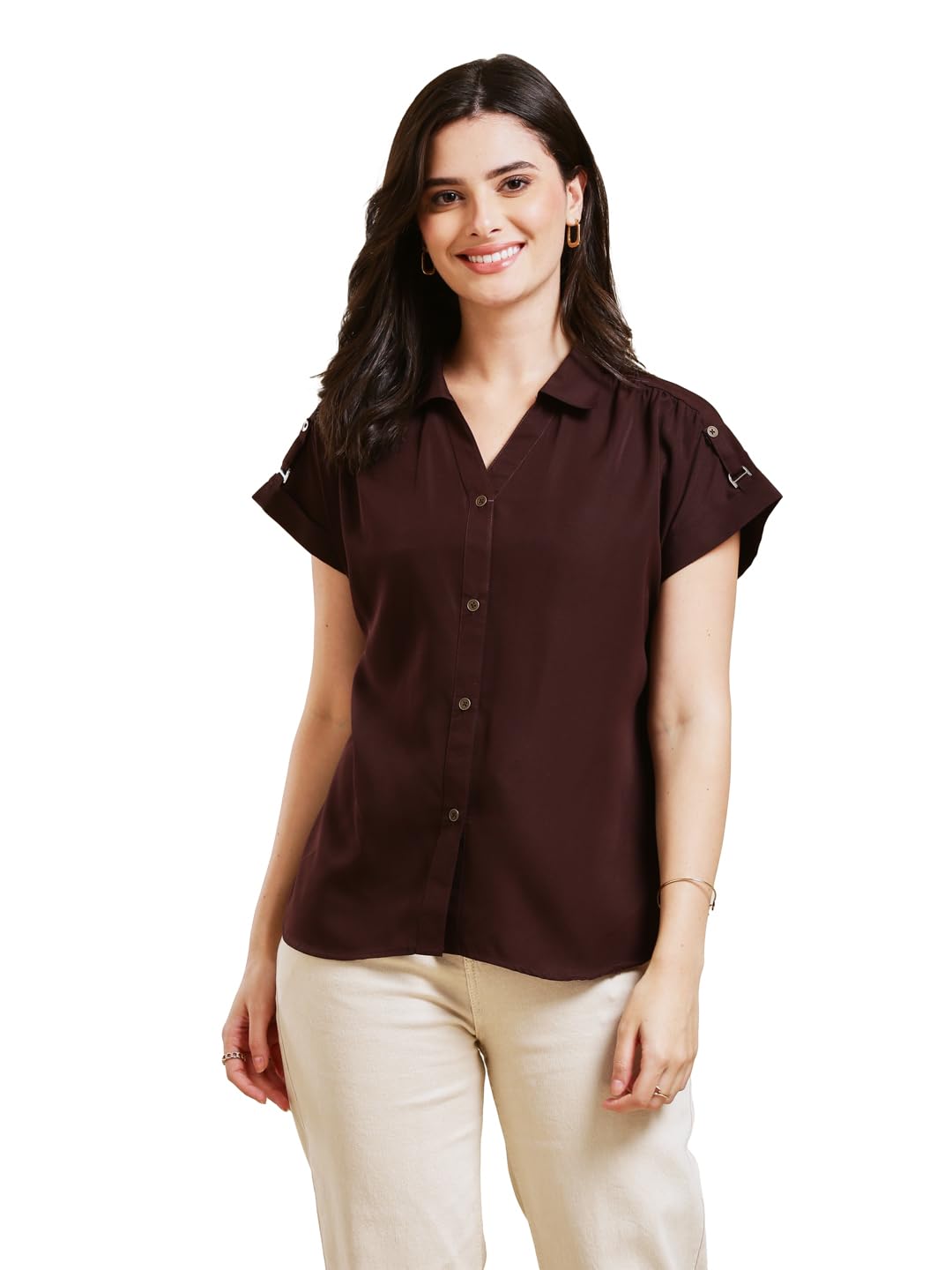 j turritopsis Women's Crepe Solid Shirt for Casual and Formal Wear | Shirts Tops for Womens-picture-16