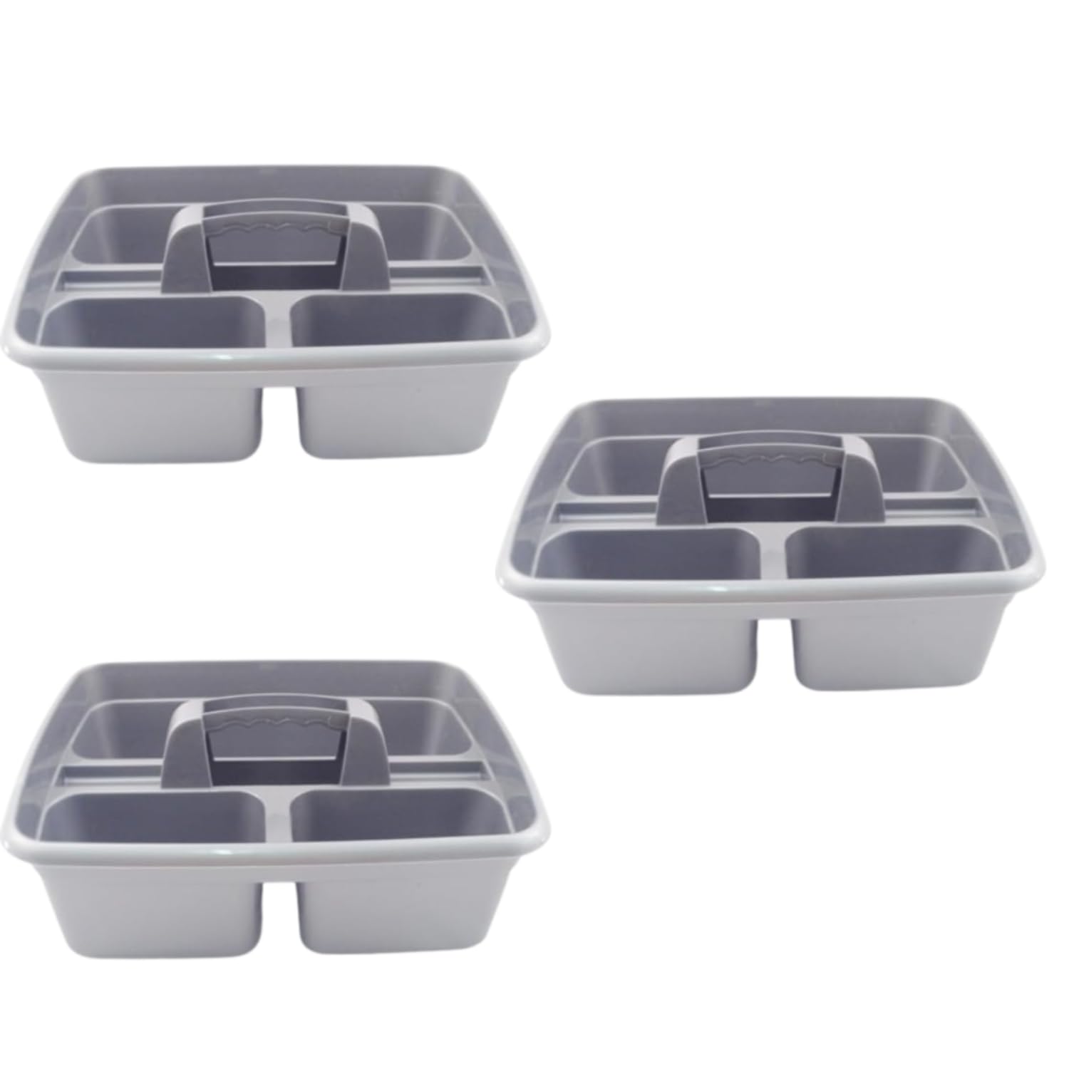 SuperPetStoreUK247 Caddy Tray – 12" x 15" 3 Compartment Polypropylene Carrying Container with Handle – Cleaning Tool Storage Caddy – Colour Coded – For Home Garden Equestrian Silver Pack of 3