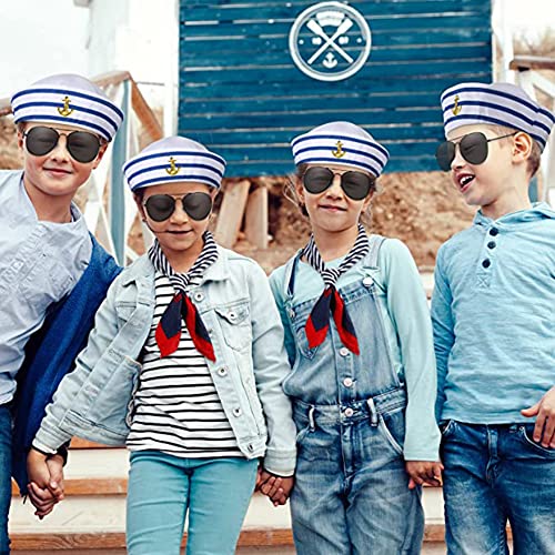 4-Piece Women's Sailor Scarf Set - Red, White & Blue Striped - 23.6 Inch Square - Polyester - Hand Wash Only4