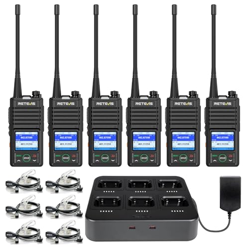 Image of Retevis RB58 Bluetooth Walkie Talkies with Earpieces, 6-Port Charger | Bluetooth Calls & APP Control, Group Call, NOAA, 1800mAh, Water Resistant, Rugged, LMR, for Security Retail Business