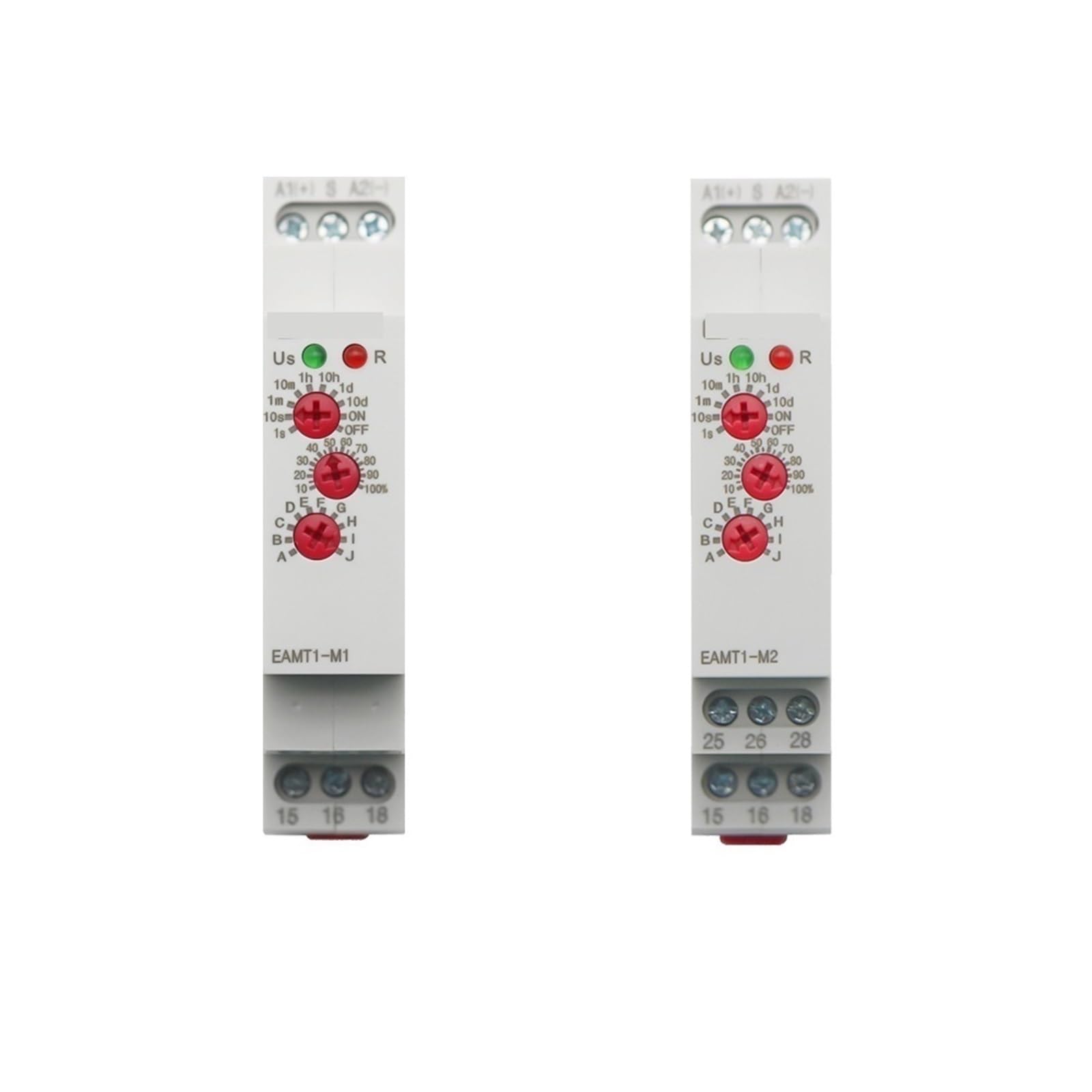 Relè temporizzato Multifunzione 16A/250VAC con 10 funzioni selezionabili, Tipo Guida DIN, 12-240VAC/DC, da 0,1 Secondi a Giorni, Pezzo(EAMT1-M2)
