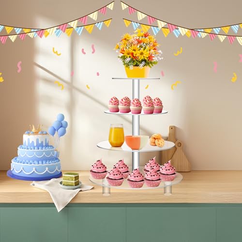 Jusalpha 4RF-UK Large 4 Tier Acrylic Round Cake Stand Cupcake Stand Dessert Tower Tea Party Serving Platter thumb #2