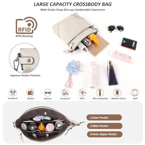Image of TANTOMI Crossbody Bags for Women, PU Leather Hobo Purse Shoulder Handbags | Adjustable Wide Strap, Multi Pockets, Roomy, Lightweight, Versatile for Everyday or Travel
