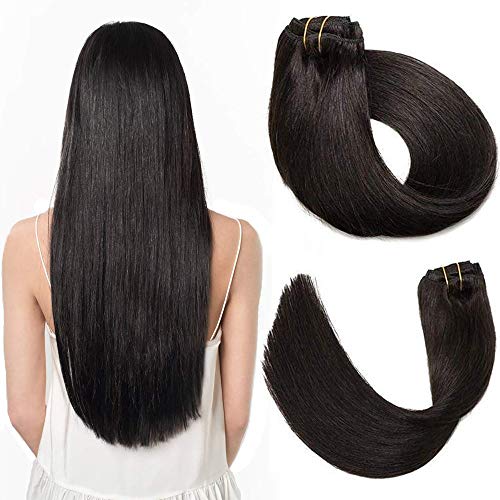 Clip in Hair Extensions Human hair 1b Color 100% Real Human Hair Extensions Cilps 70g 9 Pcs 18 Clips Double Weft Natural Straight Hair Extensions for Woman (16 inch, 1B)