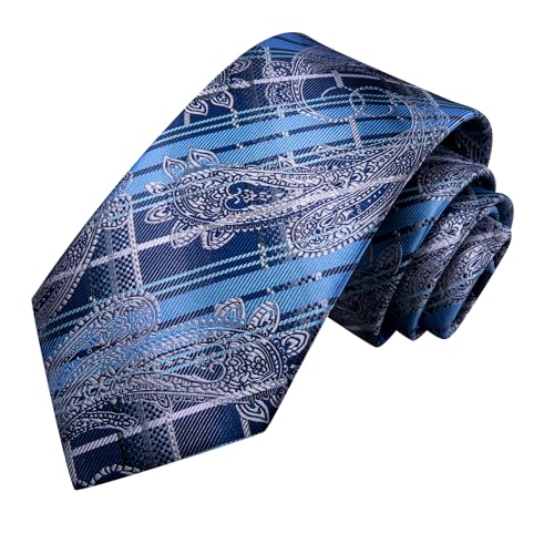 Image of Hi-Tie Men Ties Sets Silk Stripe Paisley Necktie Pocket Square Cufflinks for Business Wedding