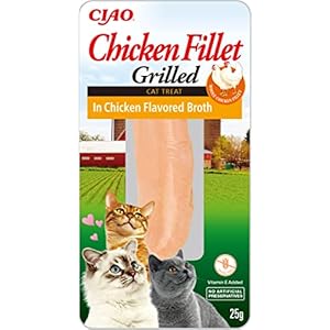 INABA Chicken Fillet Grilled – Friandises pour Chats en Filet de Poulet – Bouillon Aromatisé au Poulet – Snack pour Félins Grillé et Riche en Antioxydants – Nourriture pour Chats – 12 Filets de 25g