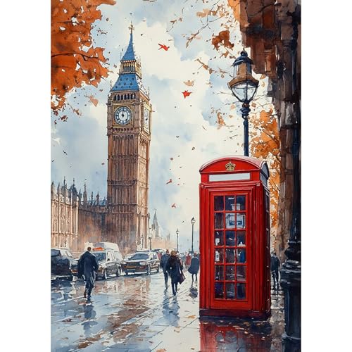 DAERLE Diamond Painting Vieille vue de la rue de Londres, Diamant Painting Kit Complet Vue de la rue, Diamond Peinture Diamant Adulte, Convient Pour La Décoration...