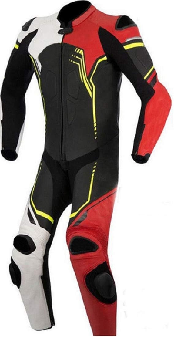 LEATHERAY Men's Fashion Motorbike Real Leather One Piece Suit with Armor Protection Black,XS-5XL
