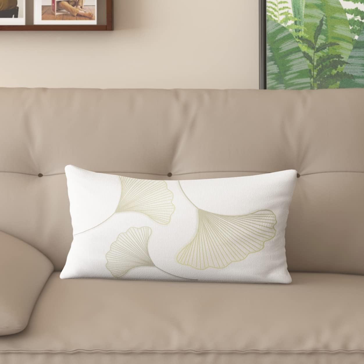 Nordic Style Cotton and Linen Blend Pillowcase with Ginkgo Leaf Pattern, Home Sofa Cushion Cover, Printed backrest Pillowcase, Invisible Zipper, Removable and Washable(20 * 28inch, 03046)