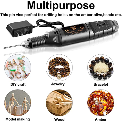 Electric Corded Hand Drill Kit, Pin Vise Set with 17Pcs Twist Drill Bit, 10Pcs Collet and 200Pcs Screw Eye Pin for Resin Wood Plastic Polymer Clay Keychain Pendant Earring Jewelry Making - Uolor