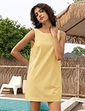 Megfie Womens Summer Crew Neck Sleeveless Open Back Dress Casual Beach Sunshine Cotton Linen Mini Dress(0793-Yellow*1-M)