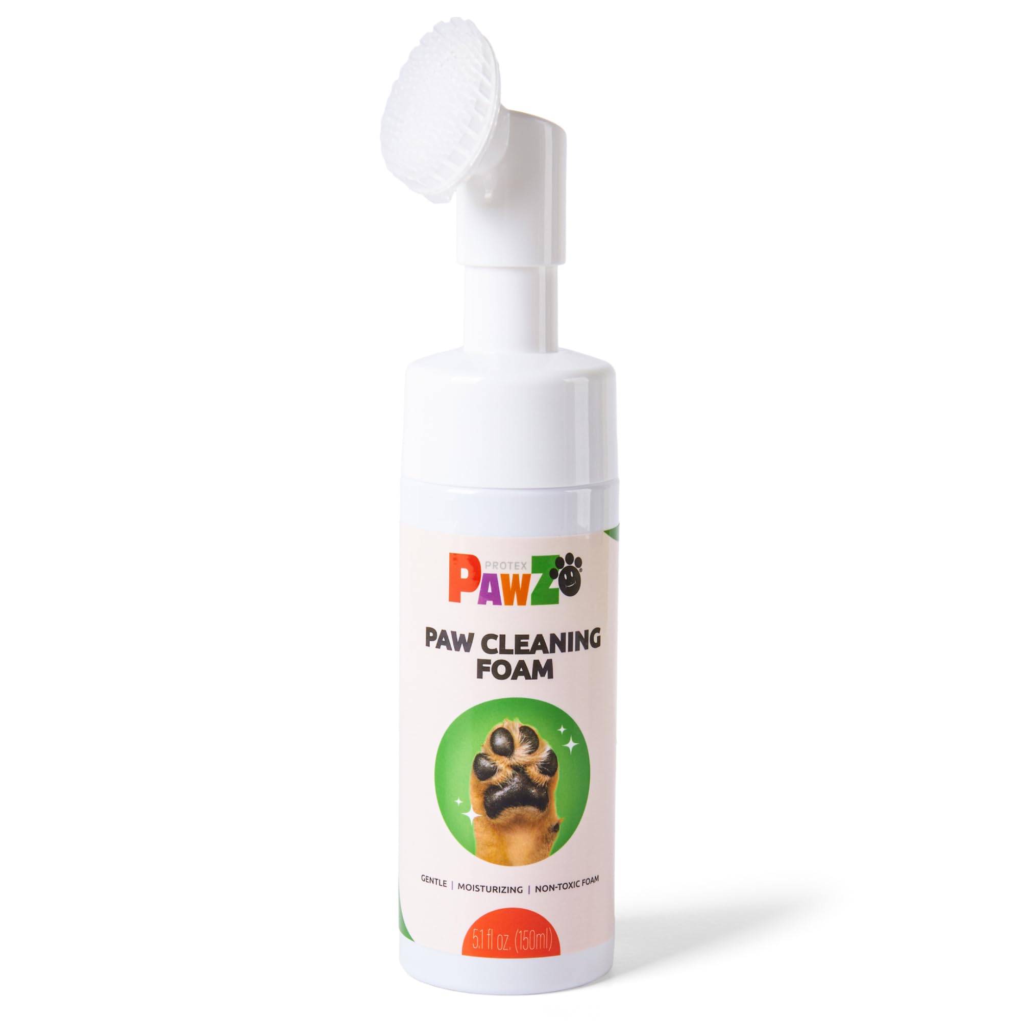 Protex PawZ No-Rinse Foaming Paw Cleanser for Dogs - Moisturizing Fragrance-Free with Silicone Brush
